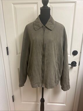 Gary Player faux suede golf jacket in a muted olive with pockets, Large, EUC